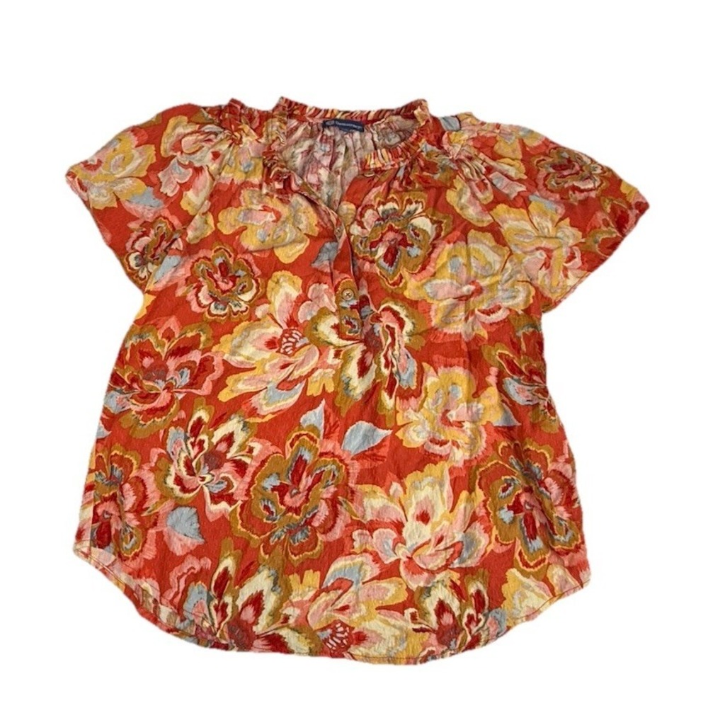 Democracy XS Floral Peasant Blouse Orange Boho Cottagecore Rayon Top